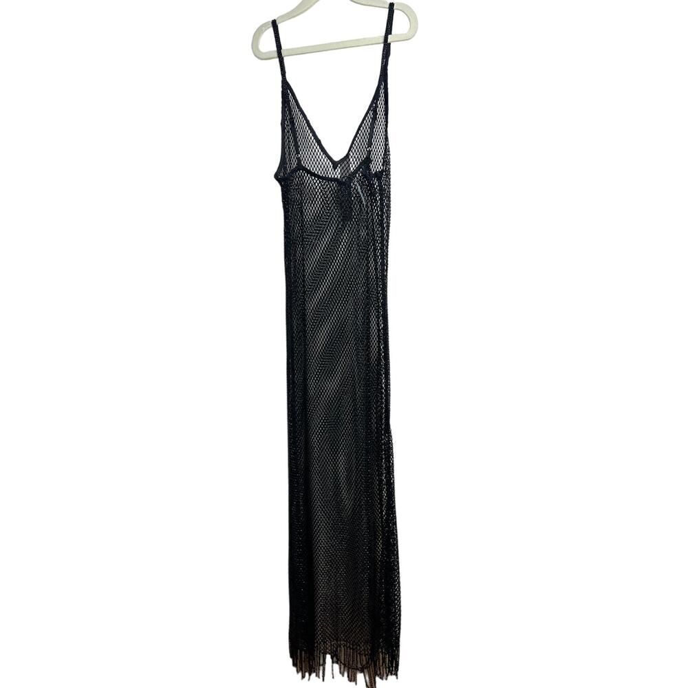 Anthropologie Black Mesh Fringe Midi Dress NWT Sz. S - Picture 4 of 8